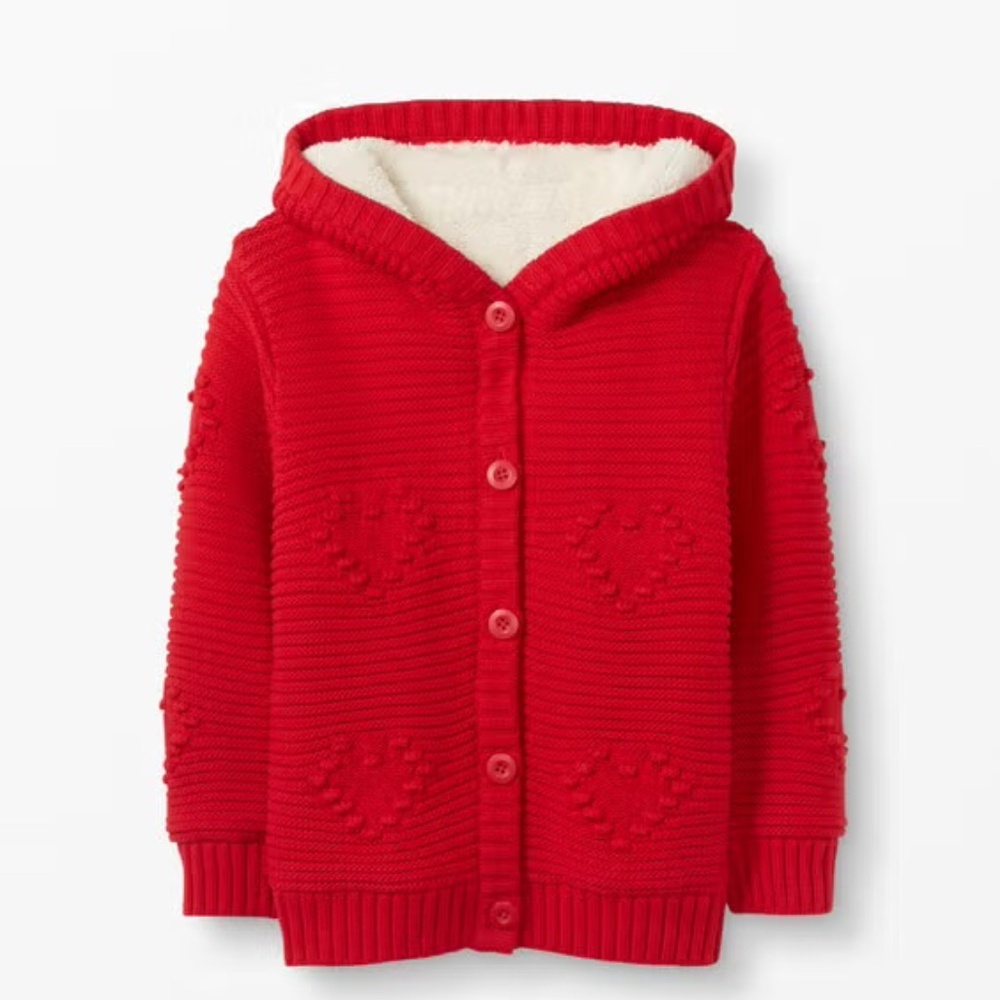 Hanna Andersson Marshmallow Lined Sweater Coat Red Size 6/7 | Pom Hood, EUC